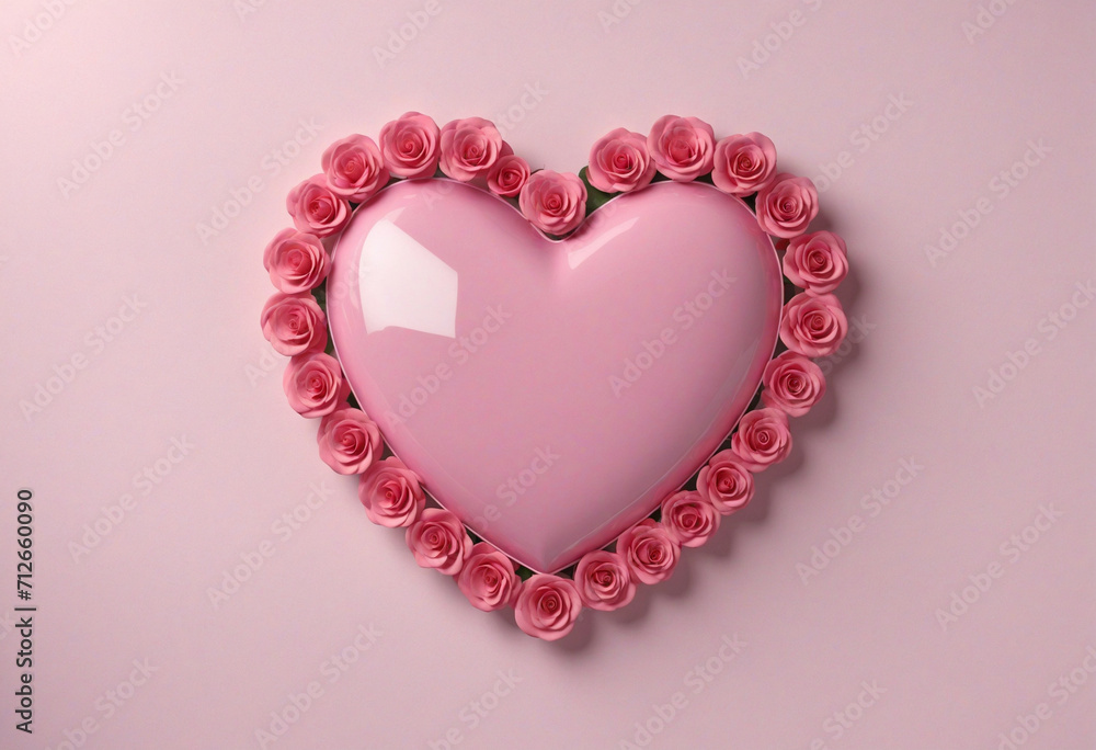 Heart Shaped Roses, Pink Round Coins, Medal of Love with Heart Frame and Petals