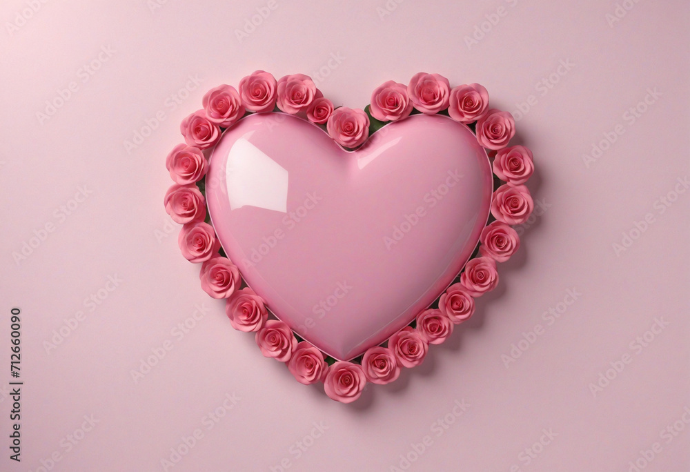 Heart Shaped Roses, Pink Round Coins, Medal of Love with Heart Frame and Petals Heart Shaped Roses, Pink Round Coins, Medal of Love with Heart Frame and Petals