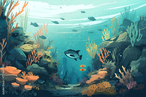 Serene scenes, marine life, eco-friendly elements. AI masterpiece advocating water conservation. Cool, calming tones inspire environmental harmony.