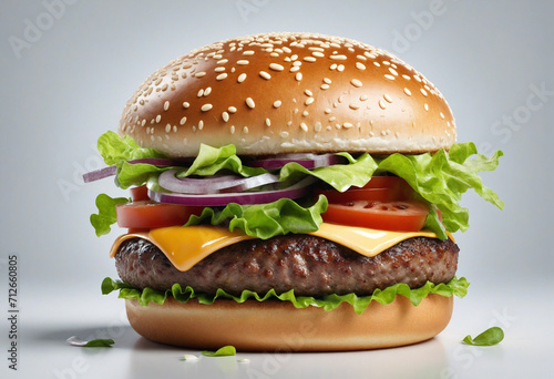 Delicious burger isolated on white background crafted by technology
