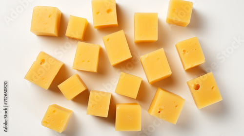 maasdam cheese cubes isolated on white background close up, top view , Generate AI