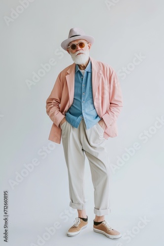 beautiful dressed modern old man, standing on a clear white background