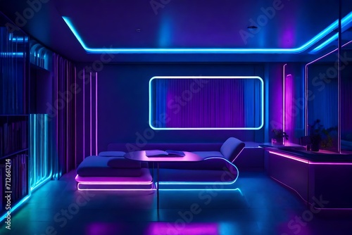 an image of a futuristic reading space with sleek  minimalist furniture and holographic book displays