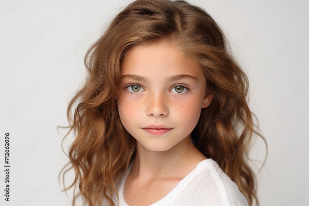 Portrait of a cute little girl with long hair on a gray background Portrait of a cute little girl with long hair on a gray background