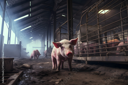Pig farm, modern meat indusrty pig farm, pig meat, modern pigs in modern farm © MrJeans