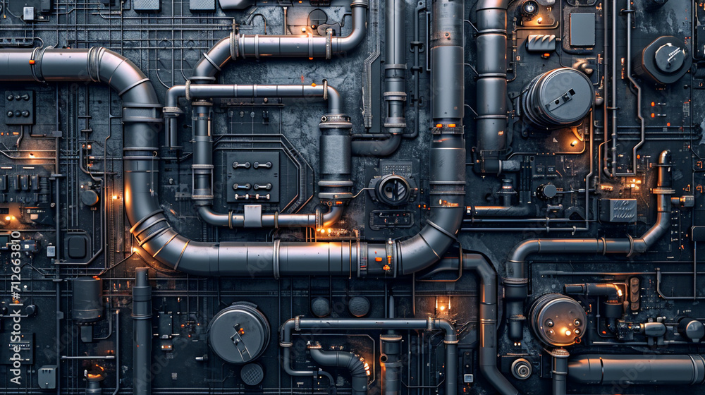 Innovative portrayal of building piping systems enhanced by hand-edited generative AI. A futuristic and artistic glimpse into architectural engineering and infrastructure.