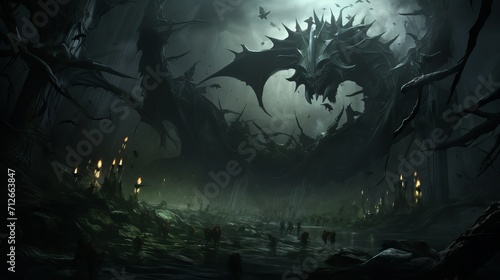 A scene featuring dark fantasy creatures