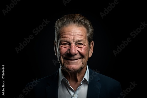 Portrait of an old man in a suit on a black background