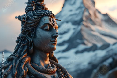 Supreme God Shiva meditation on the mountain photo