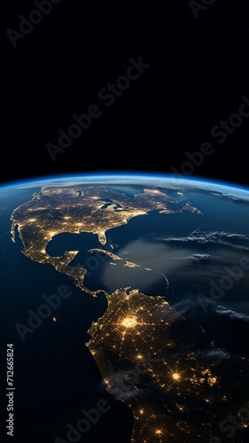 View from space earth oceans and lights from AI Generated pictures