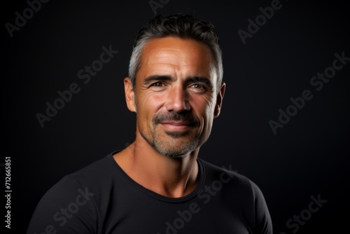 Portrait of a handsome middle-aged man over black background.