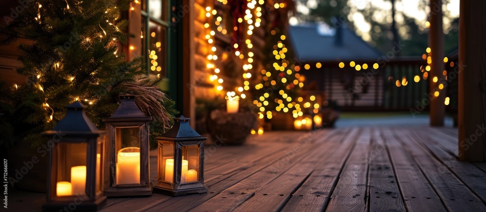 Festive porch adorned with lanterns and lights. Festive porch adorned with lanterns and lights.