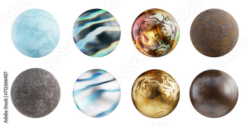 Material balls decoration set isolated background 3d rendering without AI generated photo