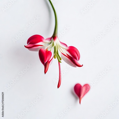 Close-Up View of a Vibrant Bleeding Heart Flower with Red and White Petals  photo