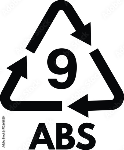 Plastic recycle symbol ABS 9 isolated on white background . Plastic recycling code ABS 09. Vector