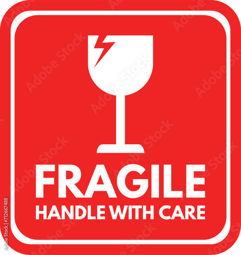 Red fragile icon . Handle with care fragile icon vector . Fragile label with broken glass symbol