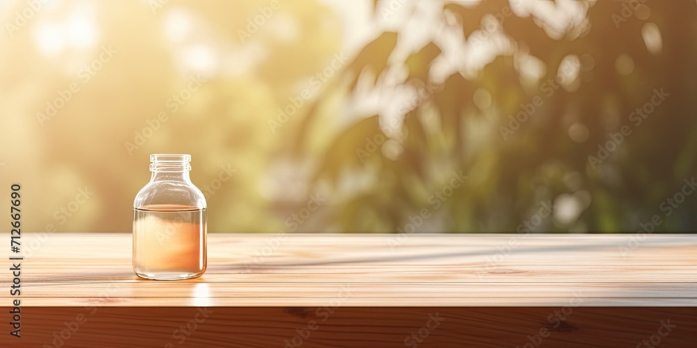 Sunlit, abstract wooden table top near window for product display or visuals. Sunlit, abstract wooden table top near window for product display or visuals.