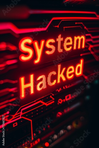 a digital display showing abstract code and a malicious cyber attack warning in bright text 