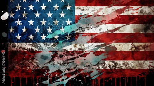 Dirty flag of the United States of America, symbolic image for destroyed and broken United States of America photo