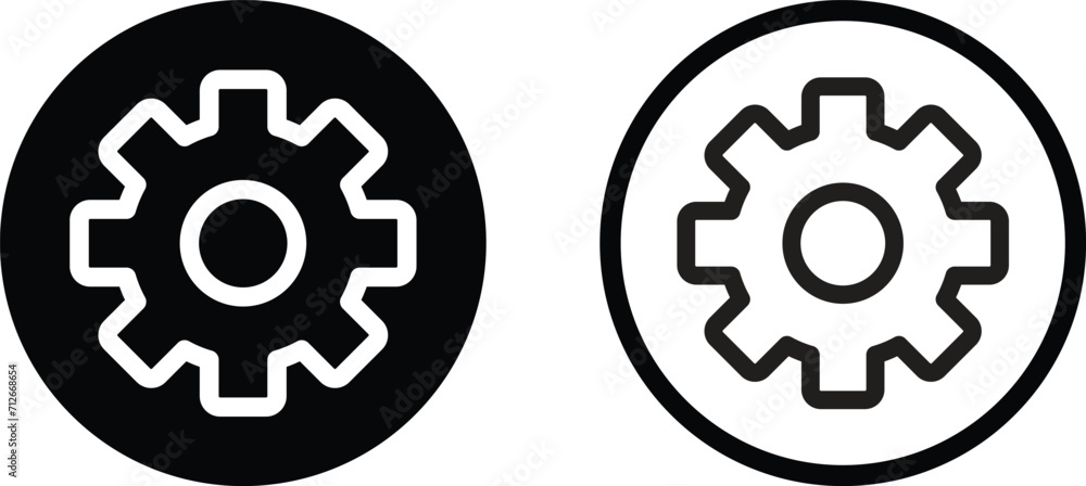 Settings icon circle set in two styles . Gear  icon vector