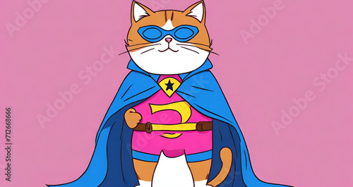 cat with a scarf, Cute cat super hero cartoon vector icon illustration. photo