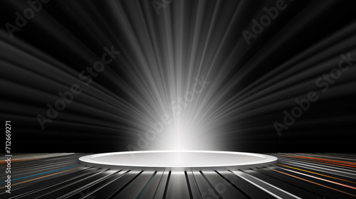Minimal empty black and white 3d room background with natural shadows. Modern Studio showcase with rainbow caustic effect, crystal reflections , generate AI