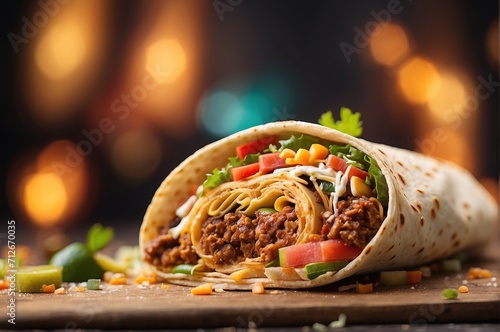 Food photography burito with blurred background