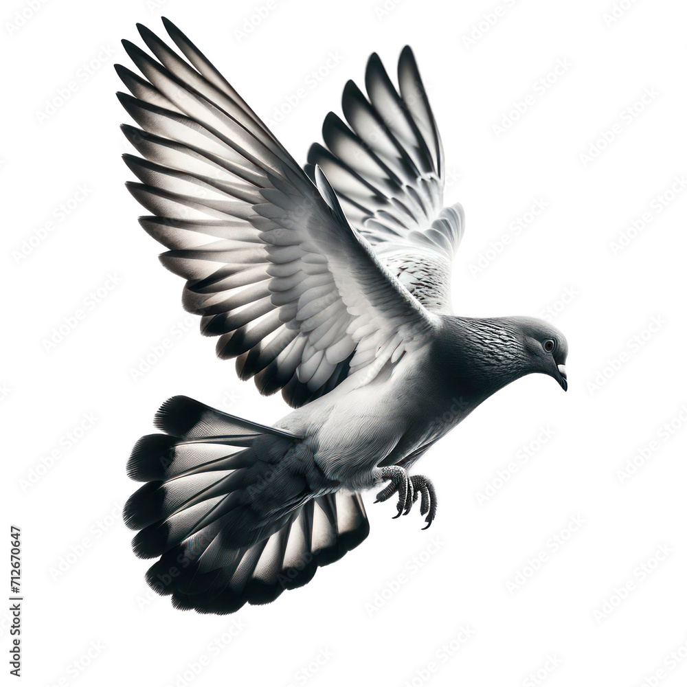 Fototapeta premium a pigeon in flight, isolated on transparent background.