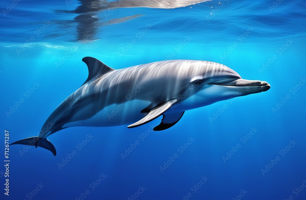 Fototapeta premium Dolphin swimming under the blue sea