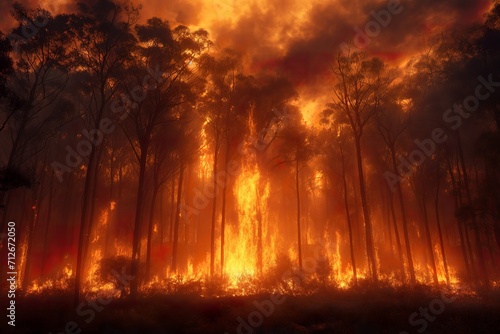 A forest on fire caused by the climate changes- ai generated © candreea
