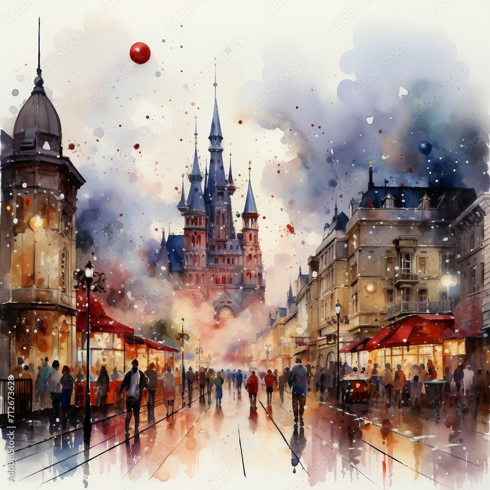 City events of parades in watercolor style. AI generate illustration