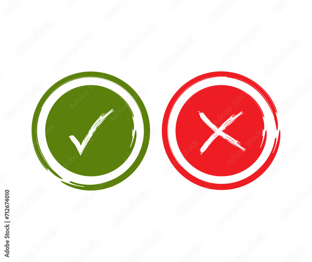 Check mark and cross mark. Green check mark and red X isolated icon. Check mark symbol. Check mark and cross mark. Green check mark and red X isolated icon. Check mark symbol.