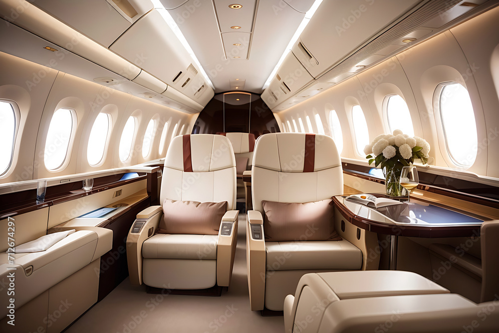 Fototapeta premium First-class business luxury seat for vacations or corporate aeroplane travel design.