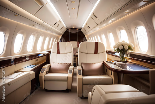 First-class business luxury seat for vacations or corporate aeroplane travel design. © Mahmud
