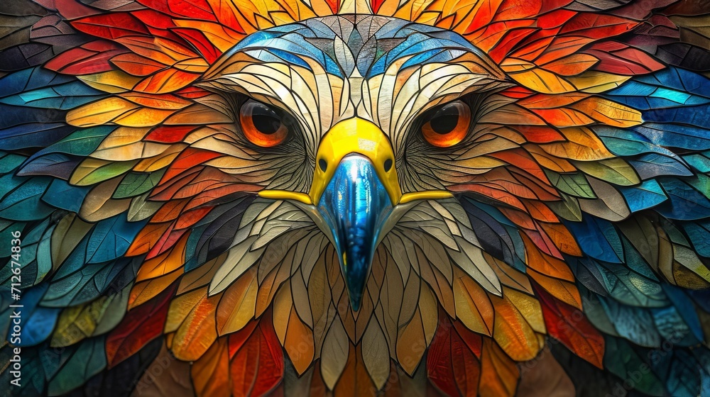 Obraz premium Stained glass window background with colorful Eagle abstract.