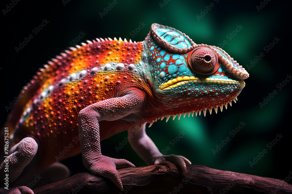 Fototapeta premium Vibrant Close-Up of a Colorful Chameleon