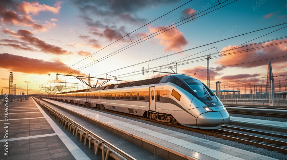 Fototapeta premium High speed passenger train, AI Generative.