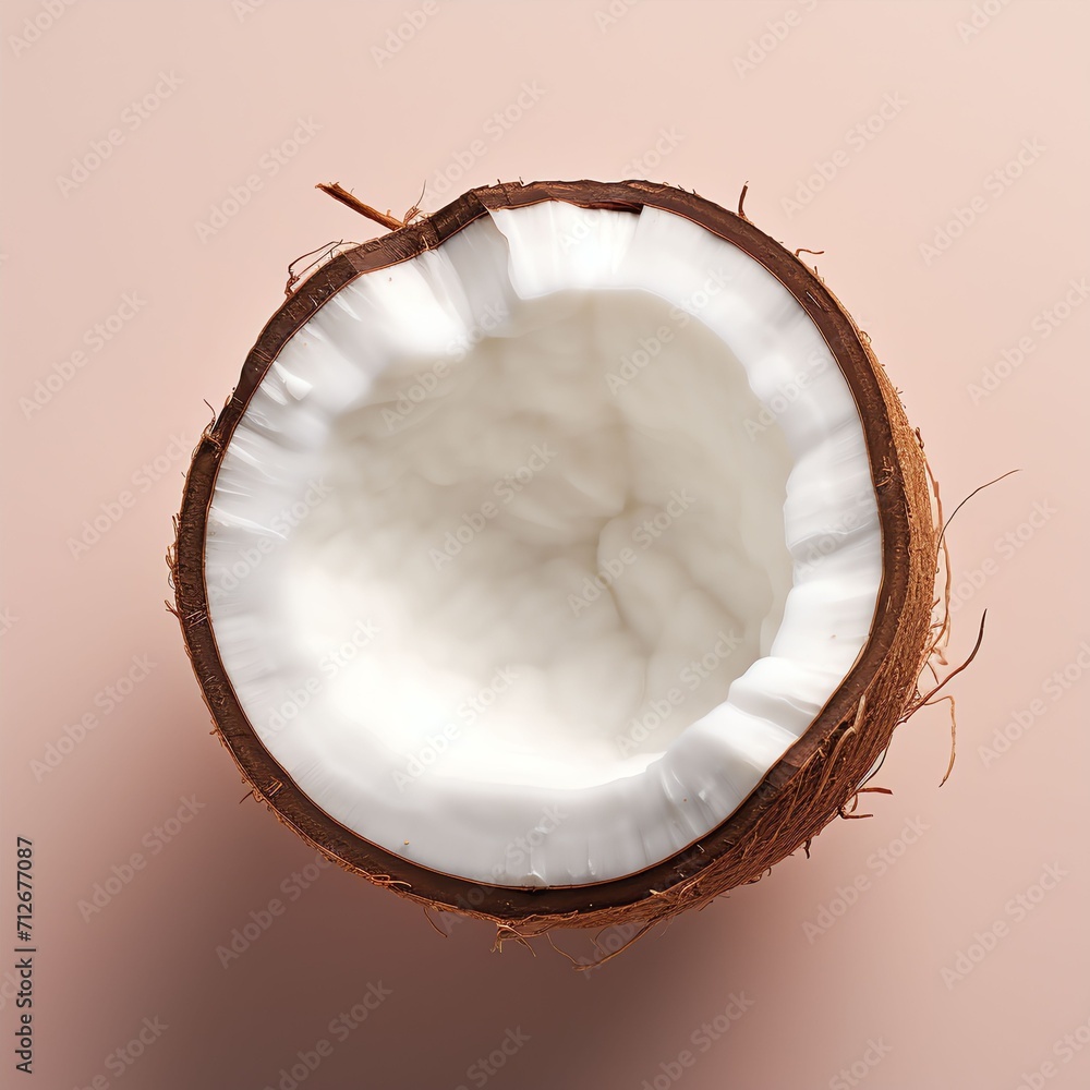 Photograph of coconut, top down view, wite background Photograph of coconut, top down view, wite background