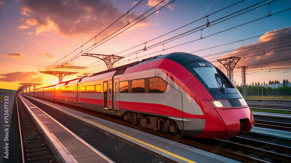 Fototapeta premium High speed passenger train, AI Generative.