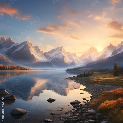 lake, mountain, landscape, water, mountains, sky, nature, reflection, snow, sunset, clouds, sunrise, alps