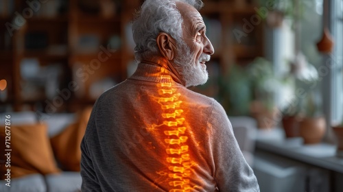 Old person with back pain, spine of senior man with back pain