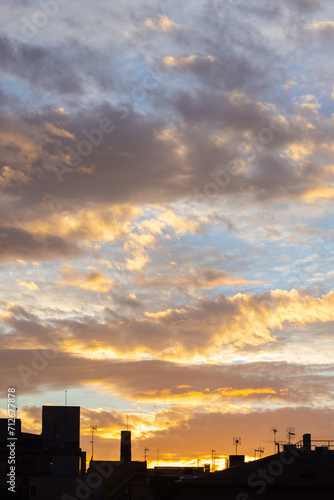 Orange Clouds and Blue Sky, Sunset Sky Copy Space