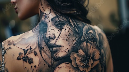 a woman's back tattoo