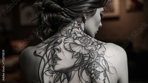 a woman's back tattoo