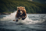 Bear catching a fish, catching fish, bear, bear in a river catching wild salmon