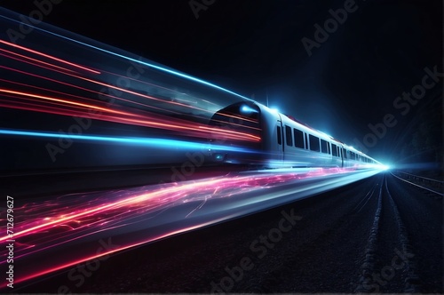 Trails of light left by acceleration speed motion on night road