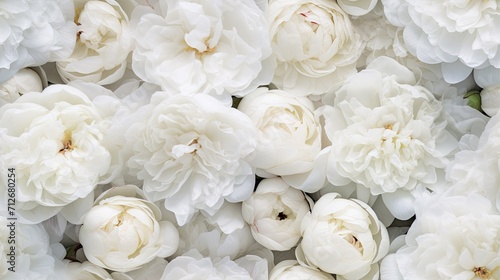 seamless background of white peonies in buds, ideal for use as a background or texture in a modern style, when viewed from above.