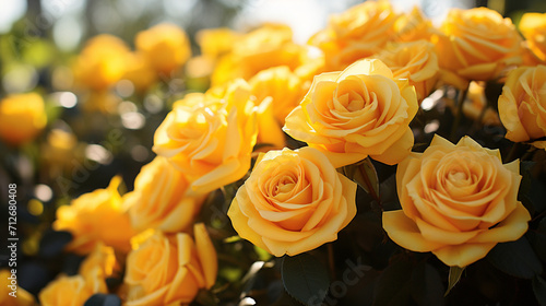 natural background  roses  yellow  beautiful   Generate AI