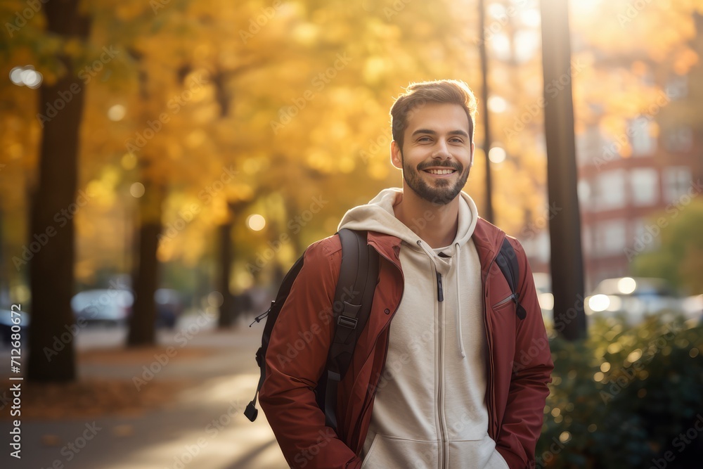 Man Standing on Sidewalk With Backpack Man Standing on Sidewalk With Backpack