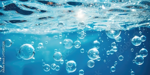 Bubbles in blue water, air bubbles in pool, background